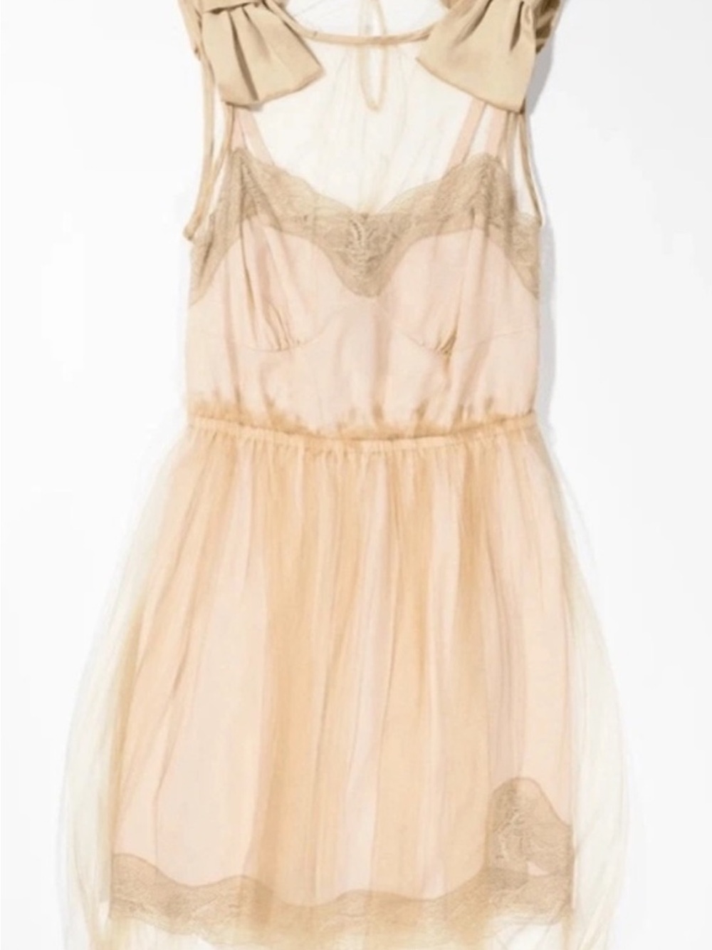 Rodarte Sheer Lace-Trim Slip Dress in Nude
